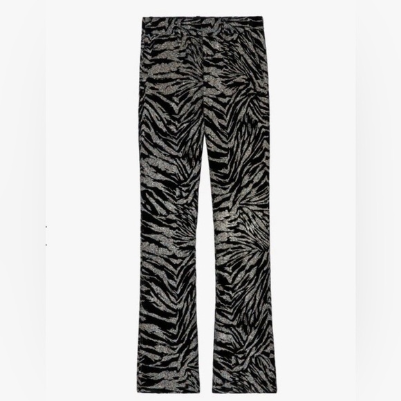 Zadig & Voltaire Zebra Velvet Glitter Wide-Leg Pants – Runway Piece (M) - Picture 1 of 9